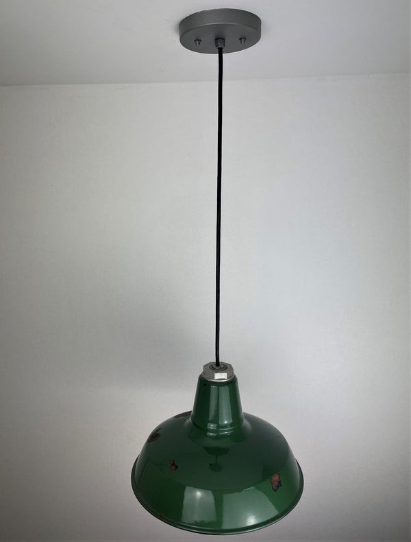 Well worn Salvaged 1930-40's Factory Industrial Green Benjamin 12" Enamel Barn Lights - Salvaged from a PA Factory