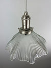 Vintage fluted Holophane Style Clear Cut glass 8 1/4" Shade now a beautiful Pendant Light with Satin Nickle Hardware