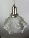 Vintage fluted Holophane Style Clear Cut glass 8 1/2" Shade now a beautiful Pendant Light with Satin Nickle Hardware