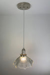 Vintage fluted Holophane Style Clear Cut glass 8 1/4" Shade now a beautiful Pendant Light with Satin Nickle Hardware