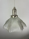 Vintage fluted Holophane Style Clear Cut glass 8 1/2" Shade now a beautiful Pendant Light with Satin Nickle Hardware