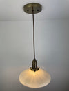 Antique 1920's 9" Off White Milk Glass Shade now a beautiful Pendant Light shown with Antqiue Brass Hardware