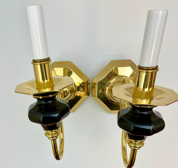 Pair of Vintage 1960's Quoizel Special Collection Sconces Genuine Porcelain/24K Gold Trim **Price is for Pair**