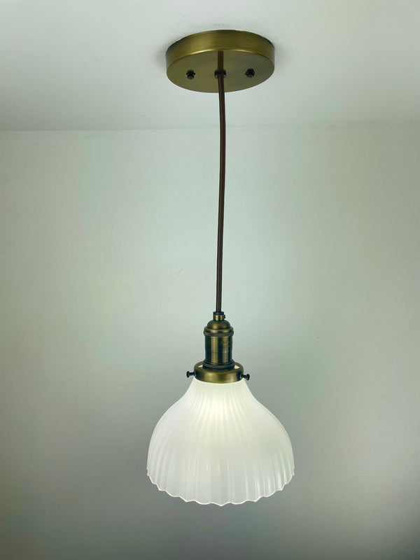 Antique Off White Translucent 1920's 7" Milk Glass Shade now a beautiful Pendant Light - You choose your hardware/wire selection