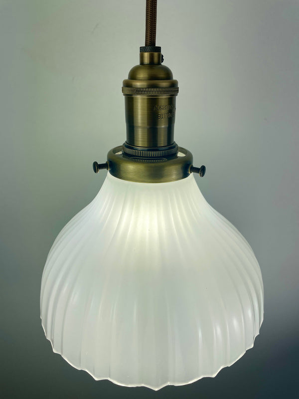 Antique Off White Translucent 1920's 7" Milk Glass Shade now a beautiful Pendant Light - You choose your hardware/wire selection