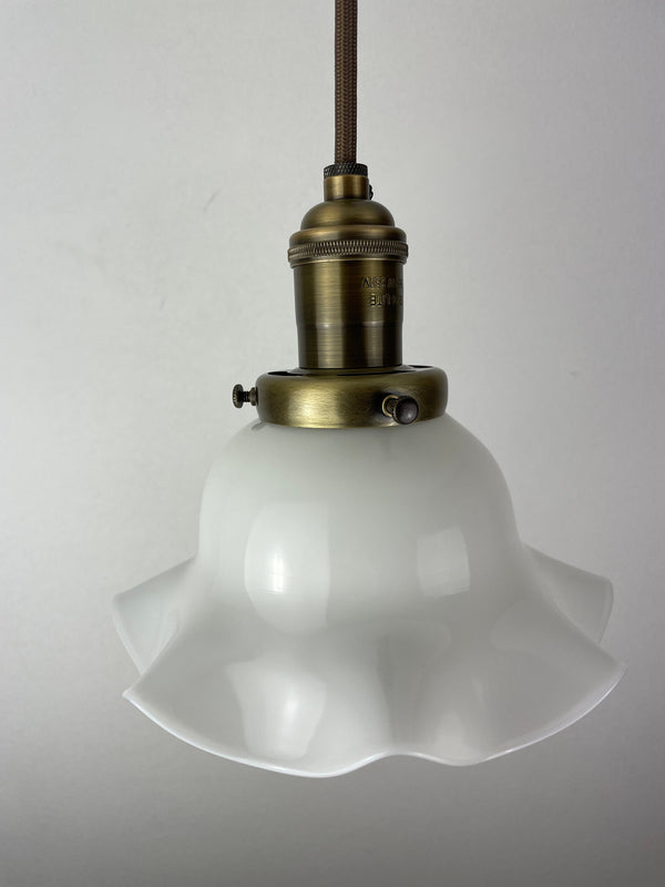 Rare find Antique Early 1900's Petticoat Milk Glass 7" Shade - Pendant Light - W/Custom Antique Brass Hardware