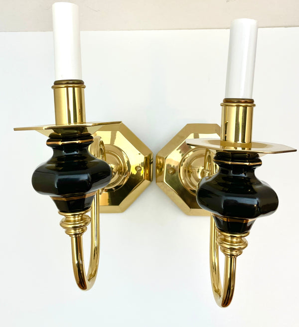 Pair of Vintage 1960's Quoizel Special Collection Sconces Genuine Porcelain/24K Gold Trim **Price is for Pair**