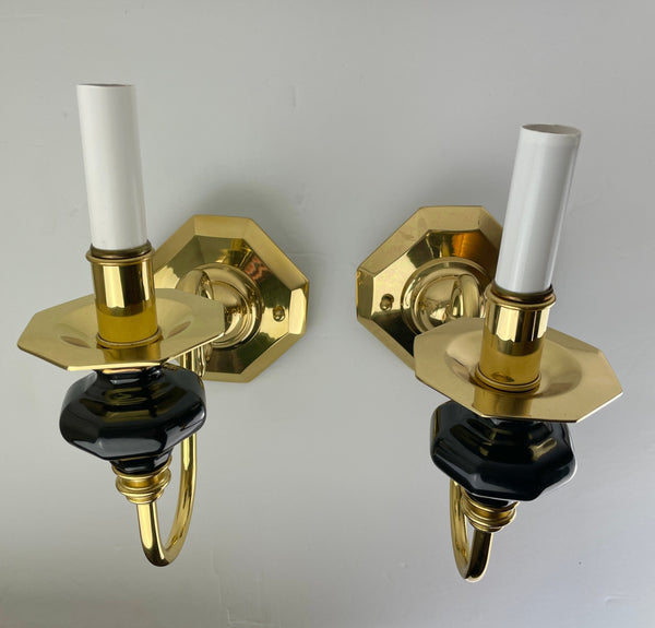 Pair of Vintage 1960's Quoizel Special Collection Sconces Genuine Porcelain/24K Gold Trim **Price is for Pair**