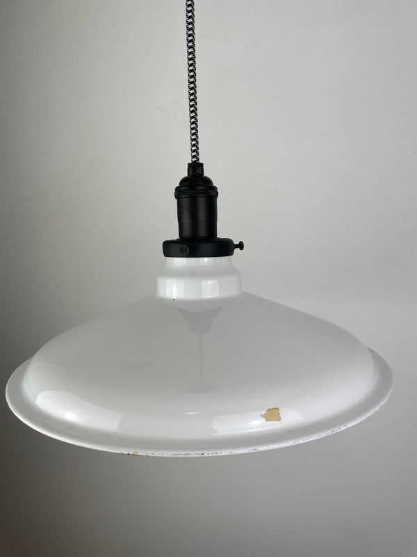 Vintage circa 1950's Steber 12 1/2" White Enamel Industrail Gas Station Light