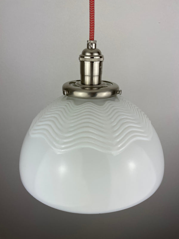 Mid-Century 1950/60's Original Corning Ware Design Wave Milk Glass 10" Shades | Pendant Light W/Custom Satin Nickel Hardware