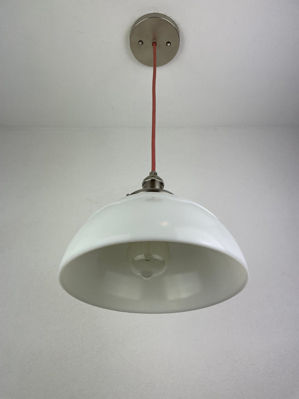 Mid-Century 1950/60's Original Corning Ware Design Wave Milk Glass 10" Shades | Pendant Light W/Custom Satin Nickel Hardware