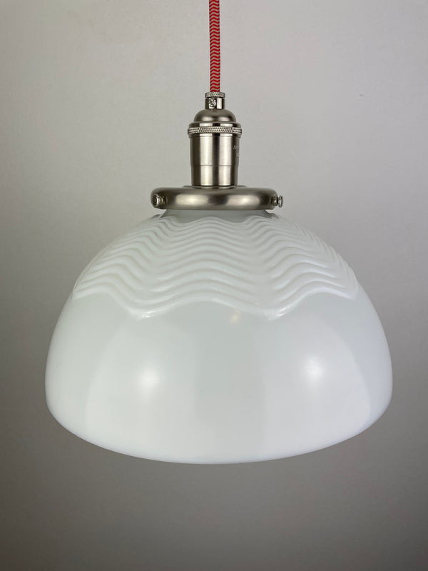 Mid-Century 1950/60's Original Corning Ware Design Wave Milk Glass 10" Shades | Pendant Light W/Custom Satin Nickel Hardware