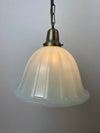 Rare Antique 1920's Bell Shaped Large 11" Milk Glass shown with Custom Antique Brass Chain Hung Hardware