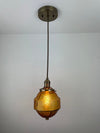 Vintage Amber 6" textured Glass Hexagon shaped shade - Pendant Light - W/Antique Brass Hardware