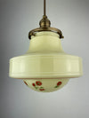 Beautiful Antique 1920's Custard Shade with Hand Painted Green & Red Flowers with Antique Brass Hardware