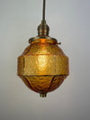 Vintage Amber 6" textured Glass Hexagon shaped shade - Pendant Light - W/Antique Brass Hardware