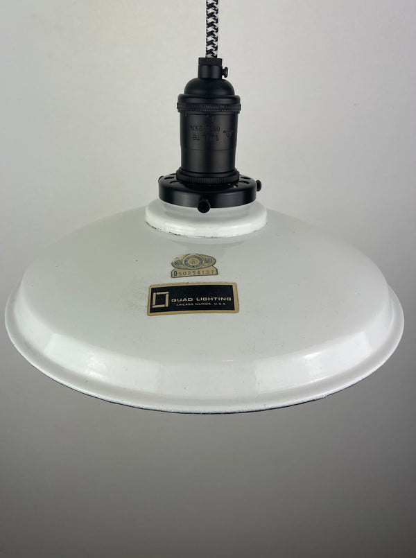 Vintage Quad Lighting White 10"  Enamel Industrail Gas Station Light