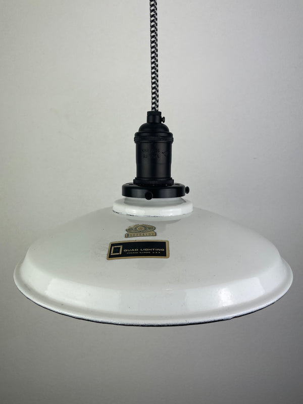 Vintage Quad Lighting White 10"  Enamel Industrail Gas Station Light