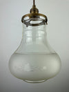 Beautiful 1970's Hand Blown clear/etched/frosted teardrop glass 8" shade now a pendant light