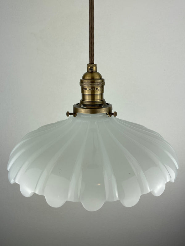 Antique Large 1920's Off White Translucent Milk Glass 10" Shade  Pendant Light  - You choose your hardware/wire