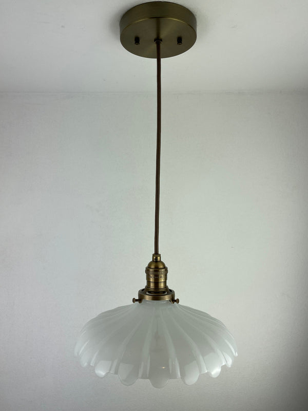 Antique Large 1920's Off White Translucent Milk Glass 10" Shade  Pendant Light  - You choose your hardware/wire