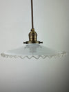 Hand Blown French 1930s 10" Opaline/Milk Glass Shade with Accordion Clear Glass Edged