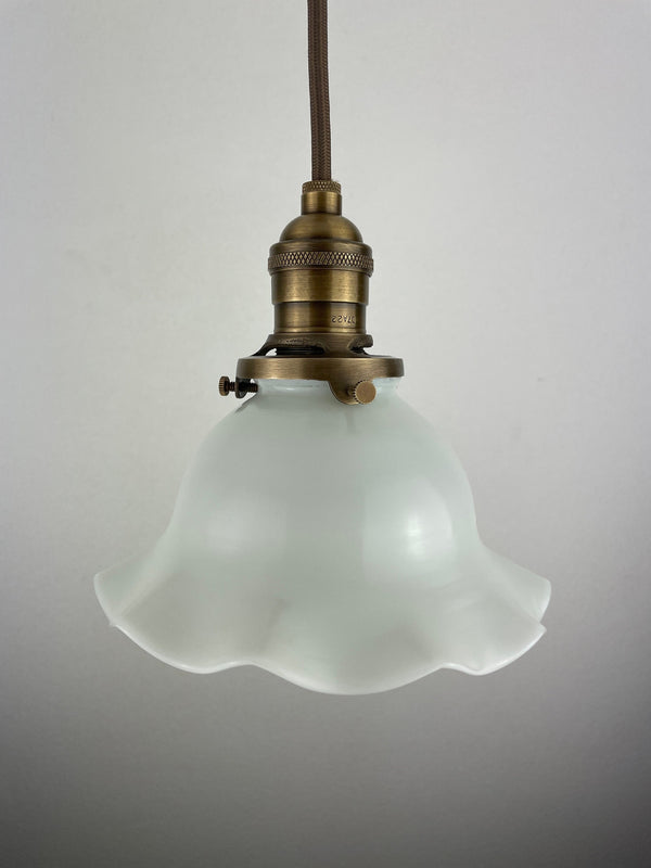 Antique 1920's Ruffled Petticoat Petite Milk Glass Pendant Light with 6 1/2" Shade