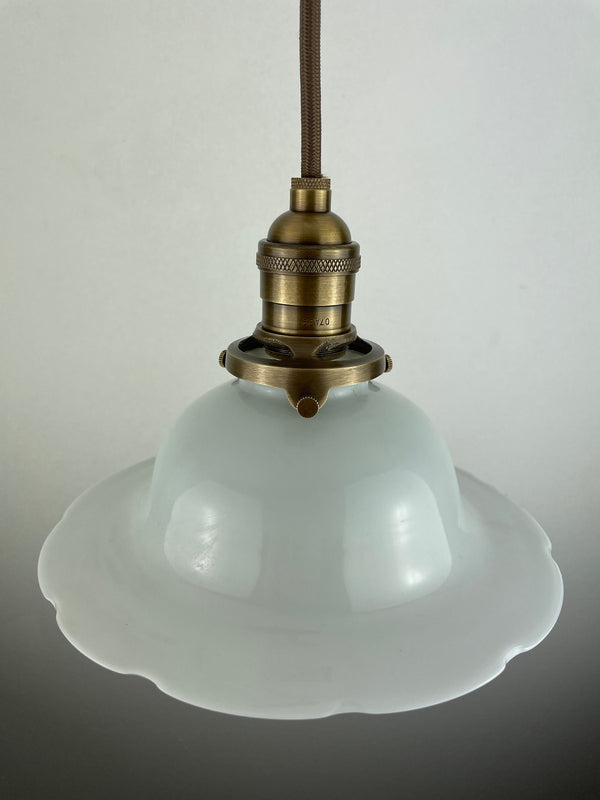 Antique 1920's Top Hat Shaped Milk Glass Pendant Light with 8" Shade