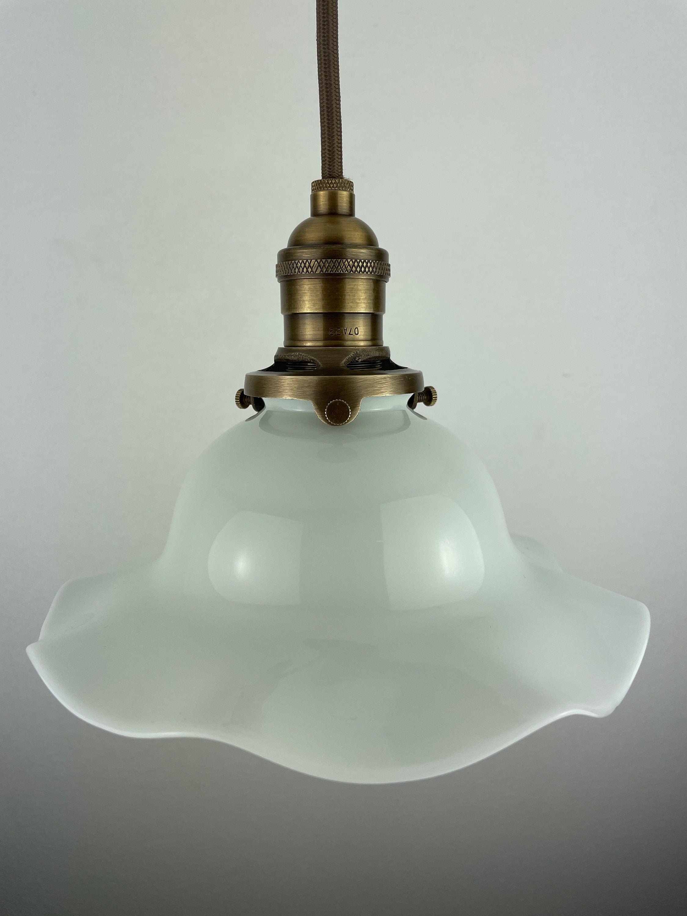 Antique 1920's Ruffled Petticoat Milk Glass Pendant Light with 8