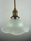 Antique 1920's Ruffled Petticoat Milk Glass Pendant Light with 8" Shade