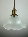 Antique 1920's Ruffled Petticoat Milk Glass Pendant Light with 8" Shade