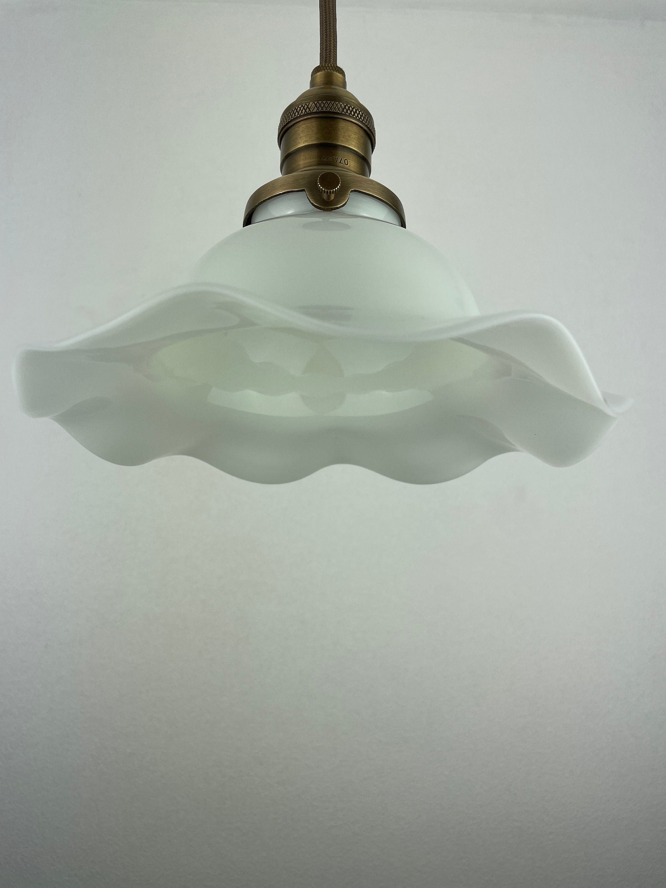 Antique 1920's Ruffled Petticoat Milk Glass Pendant Light with 8