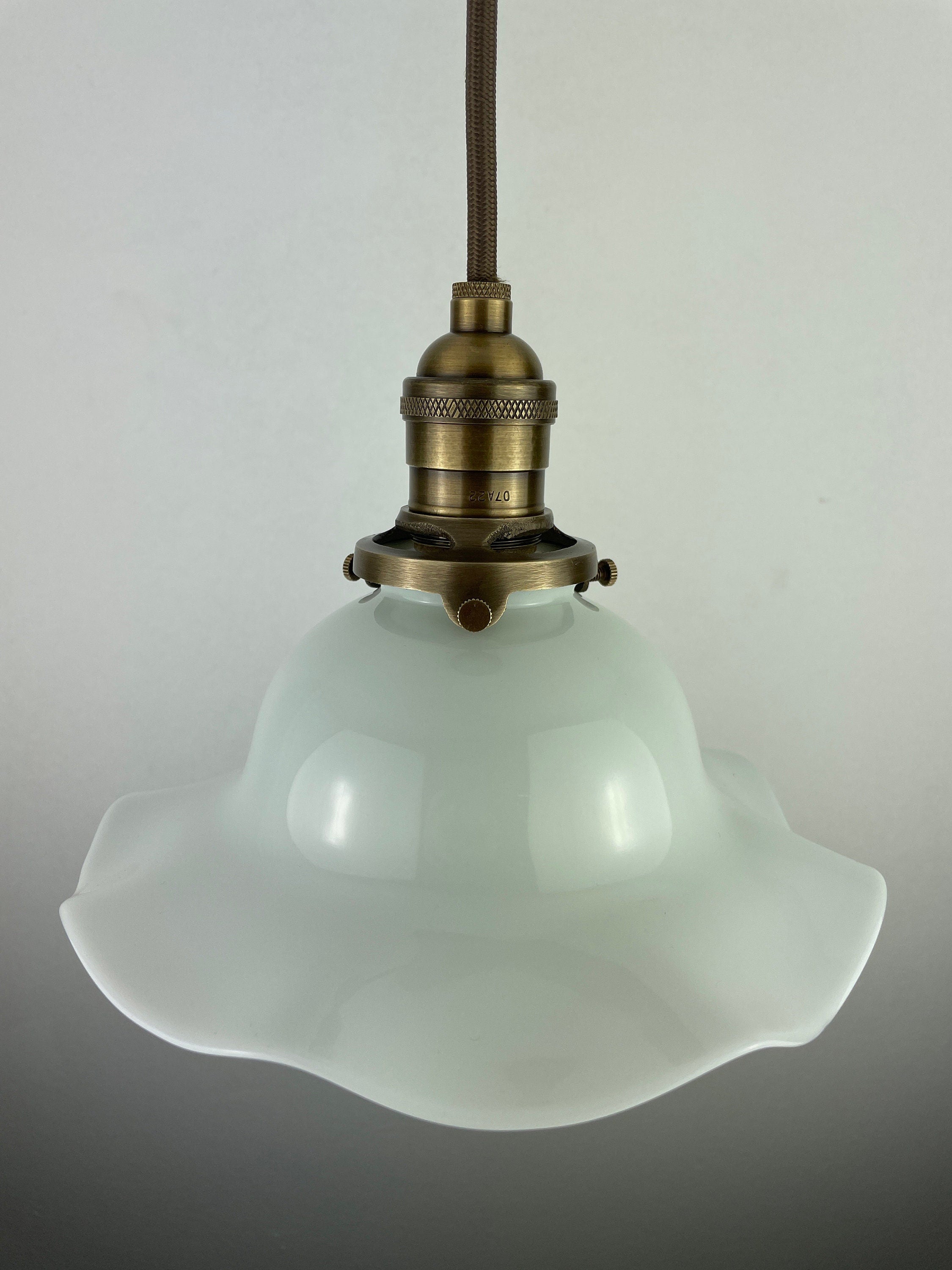 Antique 1920's Ruffled Petticoat Milk Glass Pendant Light with 8