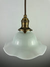 Antique 1920's Ruffled Petticoat Milk Glass Pendant Light with 8" Shade