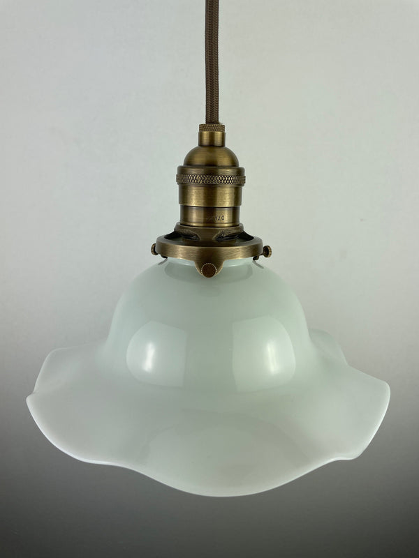 Antique 1920's Ruffled Petticoat Milk Glass Pendant Light with 8" Shade