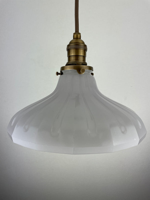 Antique 1920's Fluted Offwhite Translucent Milk Glass 9" Shade - Now a beautiful Pendant Light