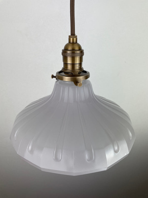 Antique 1920's Fluted Offwhite Translucent Milk Glass 9" Shade - Now a beautiful Pendant Light