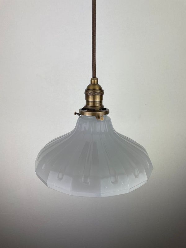 Antique 1920's Fluted Offwhite Translucent Milk Glass 9 1/4" Shade - Now a beautiful Pendant Light
