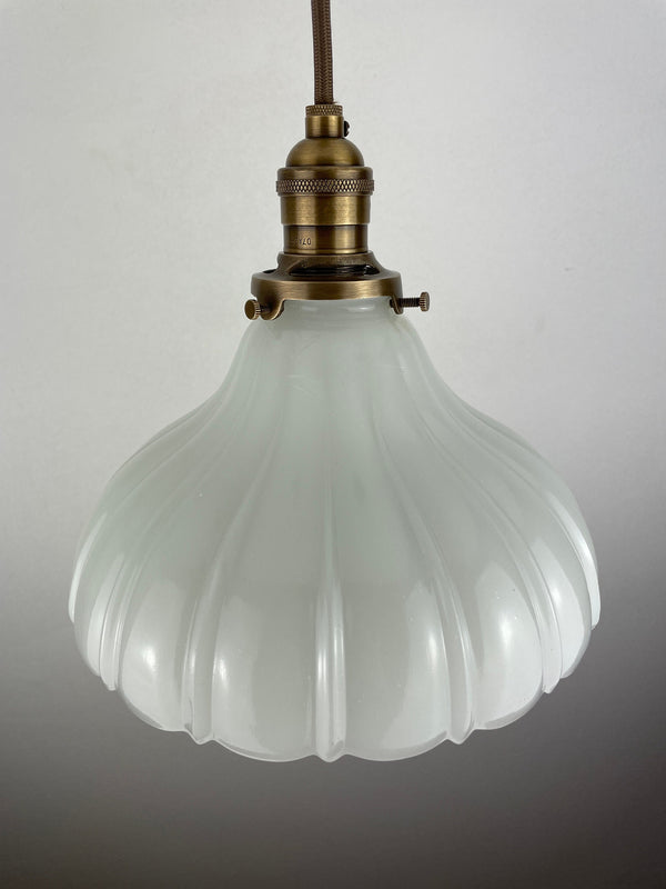 Antique 1920's Fluted Offwhite Translucent Milk Glass 8 3/4" Shade - Now a beautiful Pendant Light