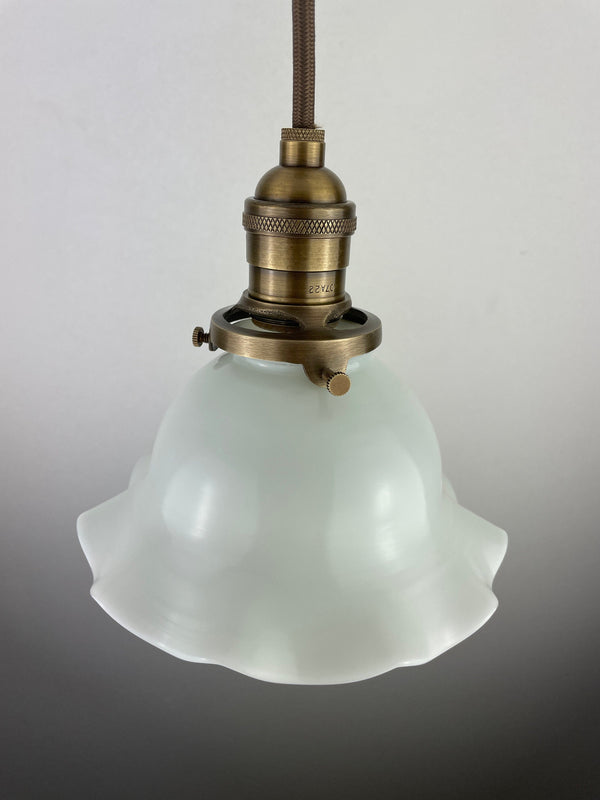 Antique 1920's Ruffled Petticoat Petite Milk Glass Pendant Light with 6 1/2" Shade