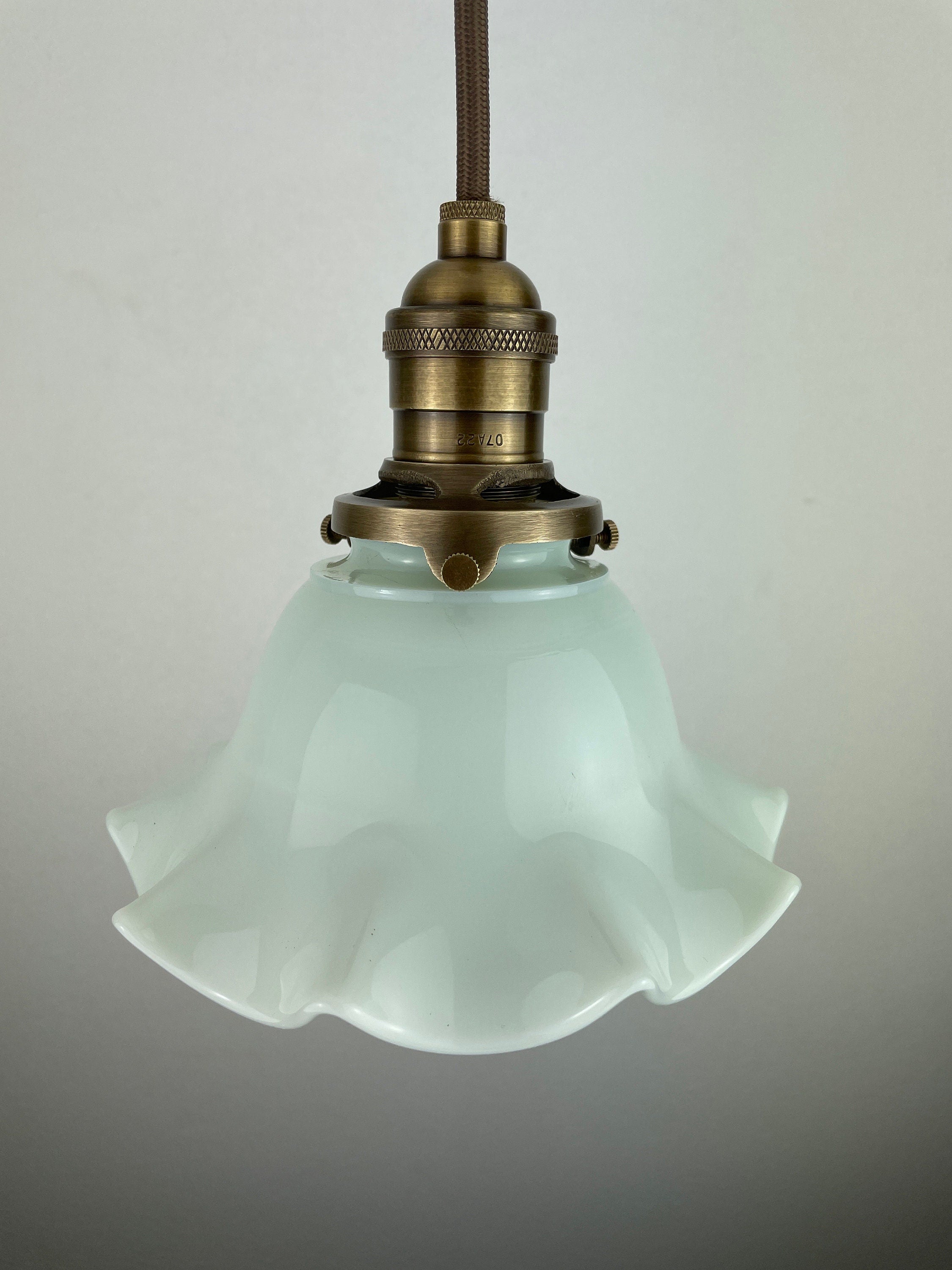 Antique 1920's Ruffled Petticoat Petite Milk Glass Pendant Light with 6 1/4