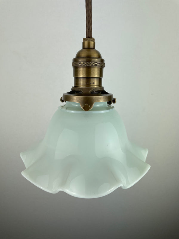 Antique 1920's Ruffled Petticoat Petite Milk Glass Pendant Light with 6 1/4" Shade