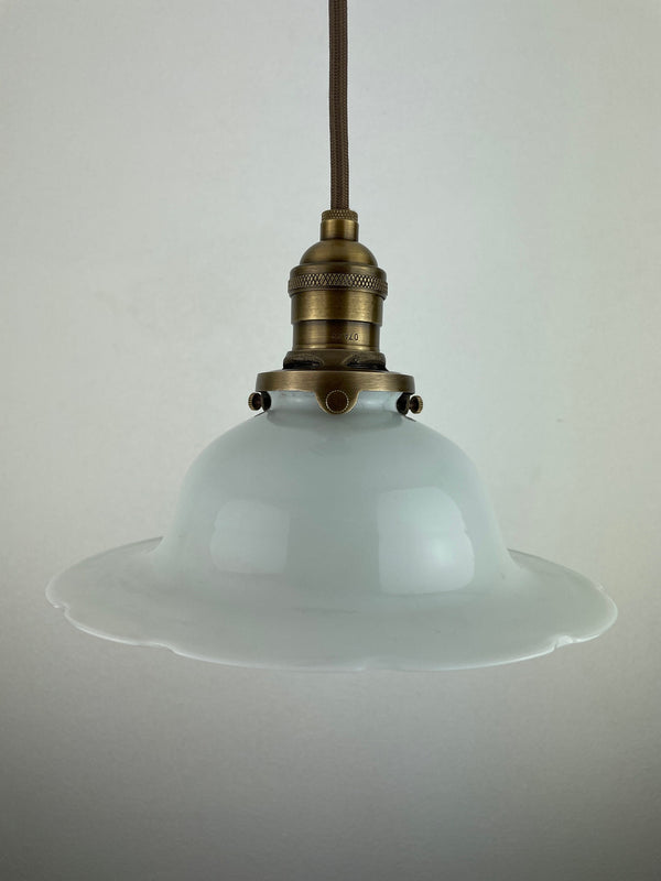 Antique 1920's Top Hat Shaped Milk Glass Pendant Light with 8" Shade