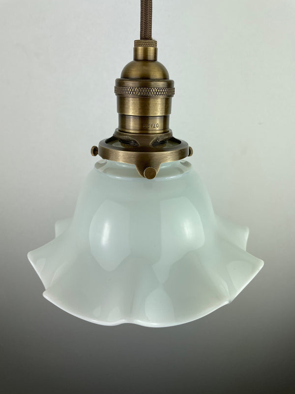 Antique 1920's Ruffled Petticoat Petite Milk Glass Pendant Light with 6 1/2" Shade