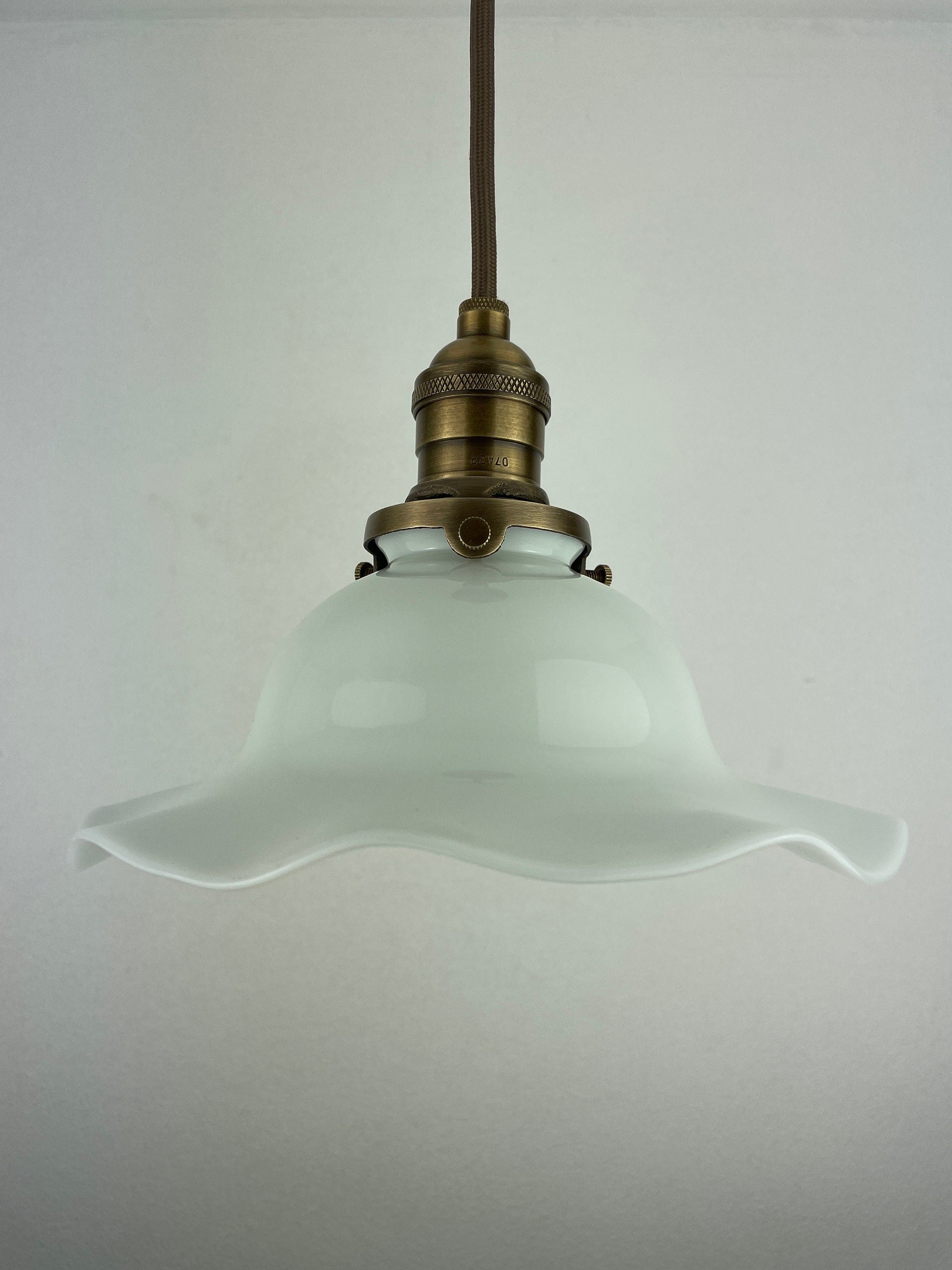 Antique 1920's Ruffled Petticoat Milk Glass Pendant Light with 8