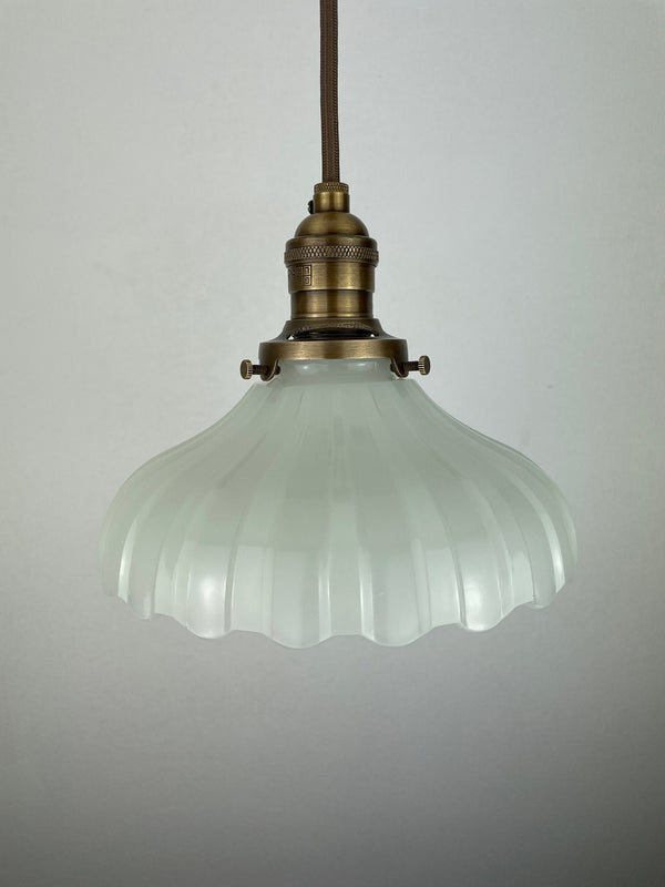 Antique 1920's Fluted Off White Translucent Milk Glass 7 1/2" Shade - Now a beautiful Pendant Light