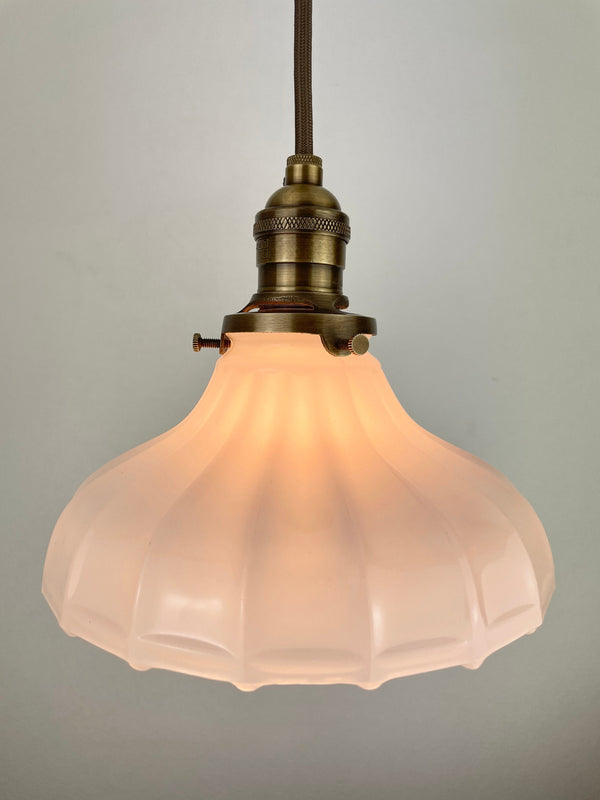 Antique 1920's Fluted Amethyst Milk Glass 7 1/4" Shade - Now a beautiful Pendant Light