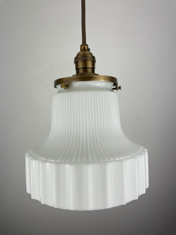 Antique Art Deco 1930's Ribbed Milk Glass Shade - Now a beautiful Pendant Light