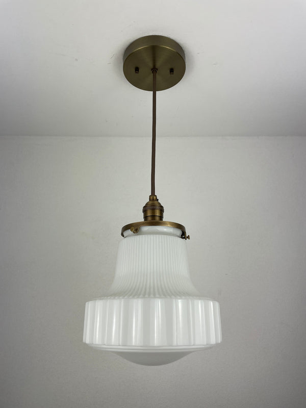 Antique Art Deco 1930's Ribbed Milk Glass Shade - Now a beautiful Pendant Light