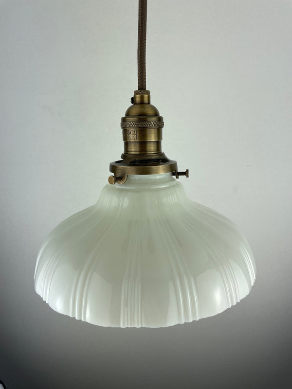 Antique 1920's Fluted Milk Glass 7 3/4" Shade - Now a beautiful Pendant Light